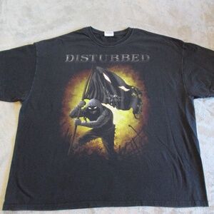Disturbed Shirt Mens XXXL Black Guy Flag Skull Reaper AOP Heavy Metal 2419